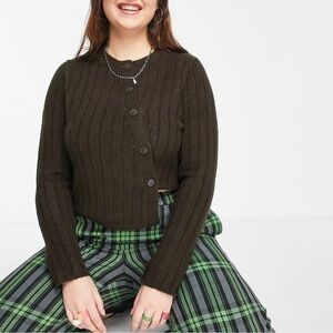 ASOS Collusion Asymmetric Knitted Ribbed Cardigan Sweater Plus Size